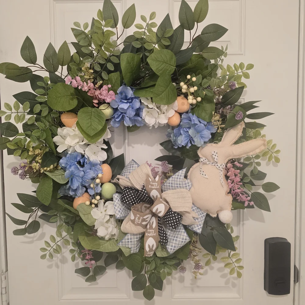 Spring Floral Easter Wreath with Bunny Accents